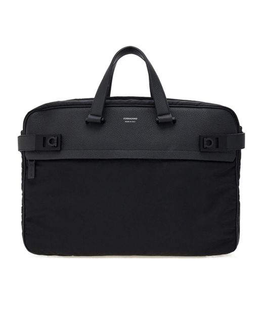 Ferragamo Black Gancini-Motif Laptop Bag