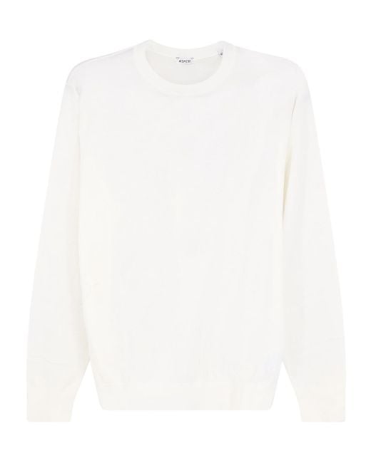 Aspesi White Crew-Neck Blended Knit Sweater