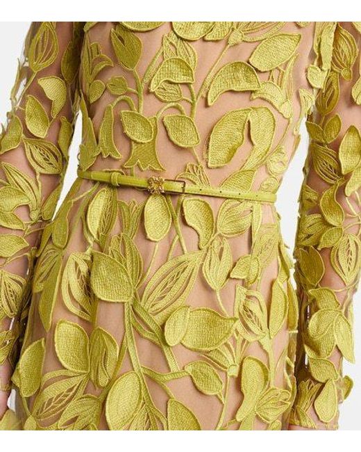 Elie Saab Yellow Embroidered Silk-Blend Midi Dress