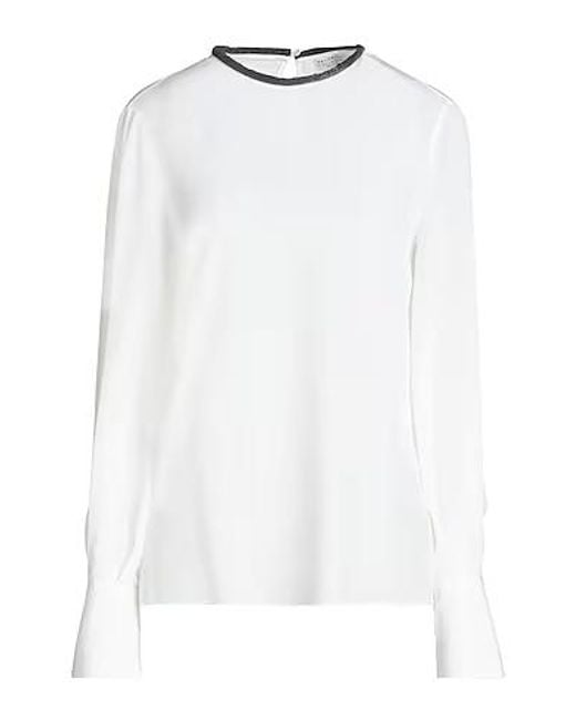 Brunello Cucinelli White Solid Color Long-Sleeve Top