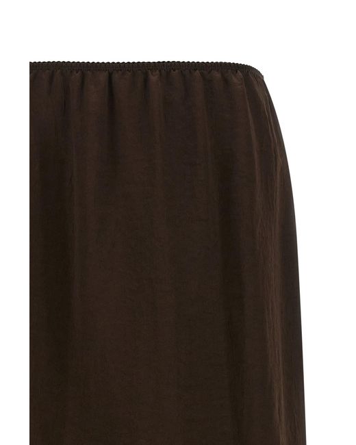 Twinset Brown Satin Lace Midi Skirt