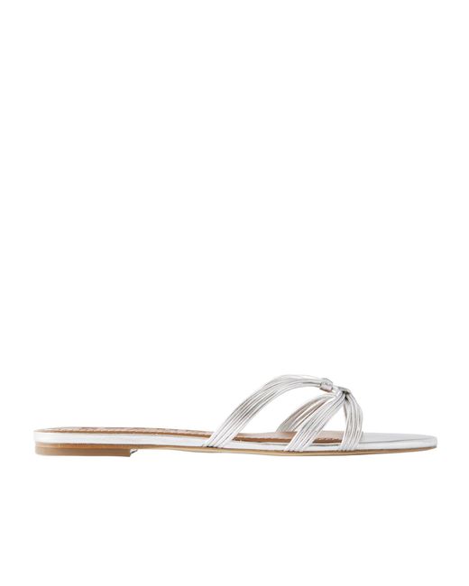 Staud White Knotted Metallic-Leather Sandals