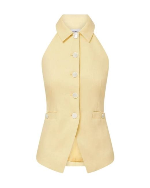 Veronica Beard Yellow Orlinda Linen-Blend Twill Vest