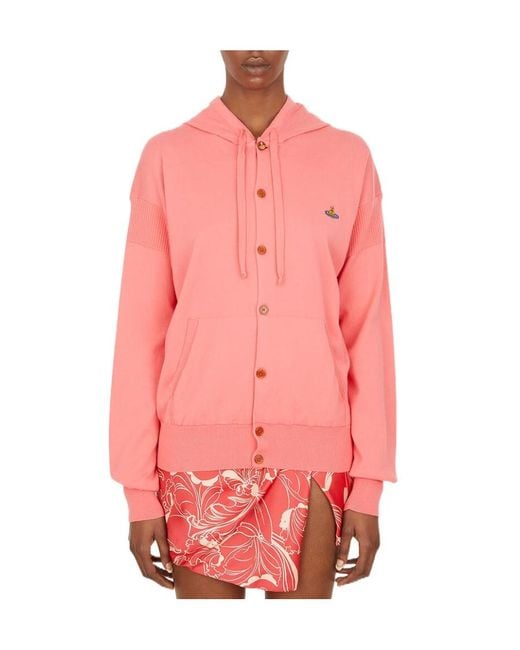 Vivienne Westwood Pink Orb Embroidered Hooded Knitted Cardigan