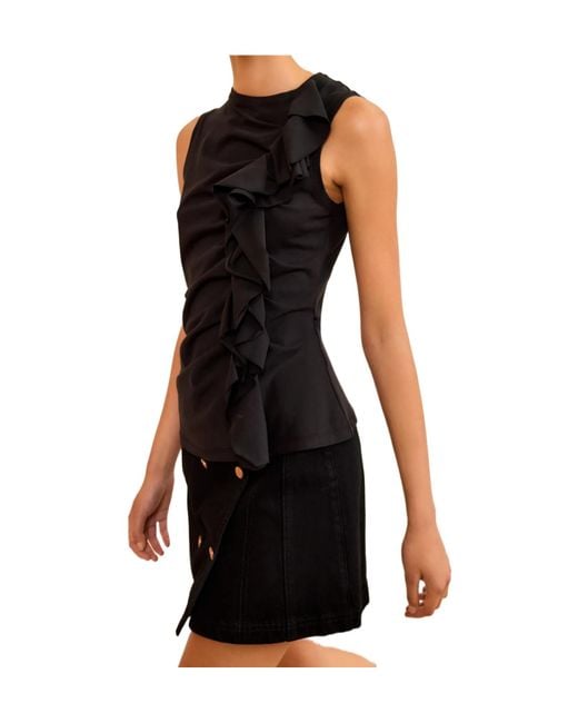 Ulla Johnson Black Clio Ruched Ruffle Top