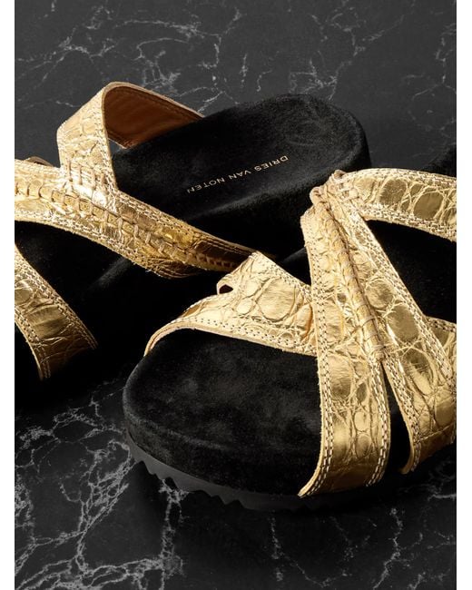 Dries Van Noten Brown Crisscross Platform Flat Sandals