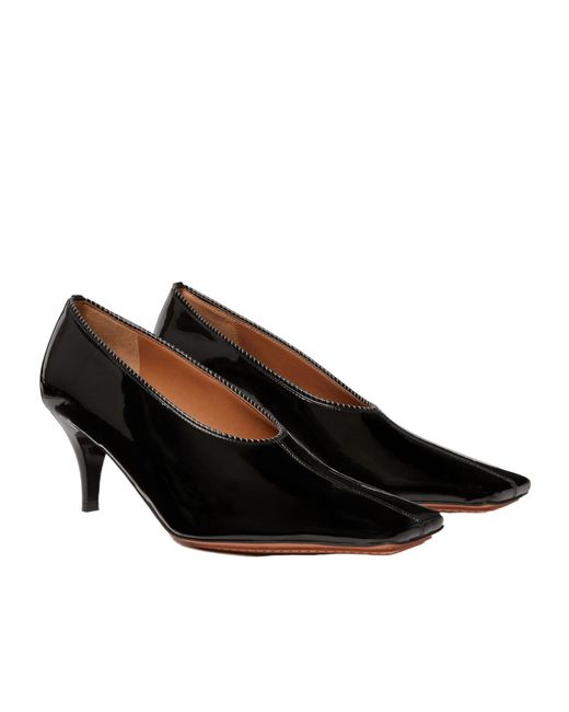 Stella McCartney Black Square-Toe Patent Kitten Heels