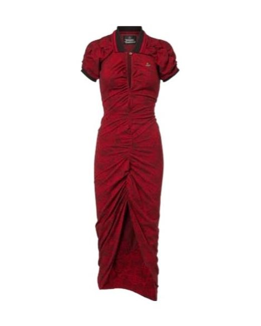 Vivienne Westwood Red Pulling Cotton Jacquard Midi Dress