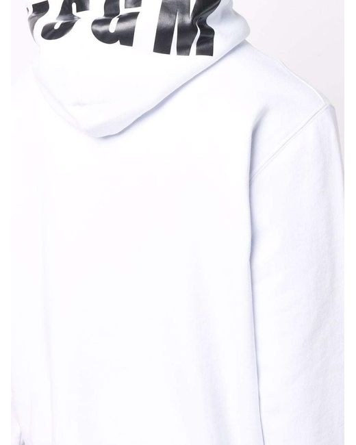 MSGM White Logo Printed Drawstring Hoodie for men