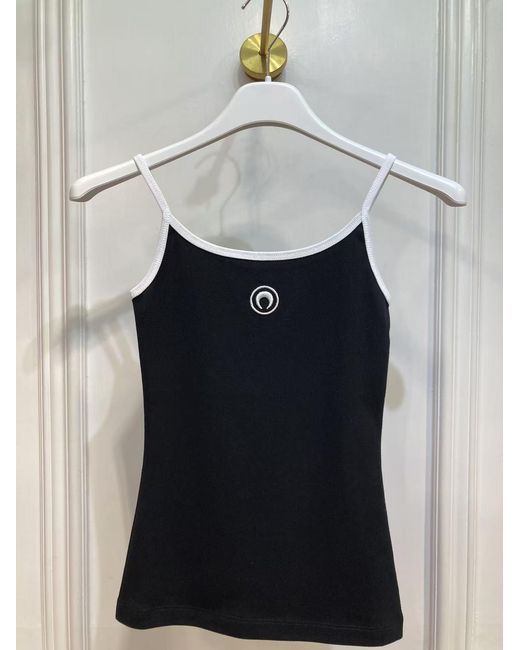 MARINE SERRE Black Contrast Trim Moon Logo Ribbed Tank Top
