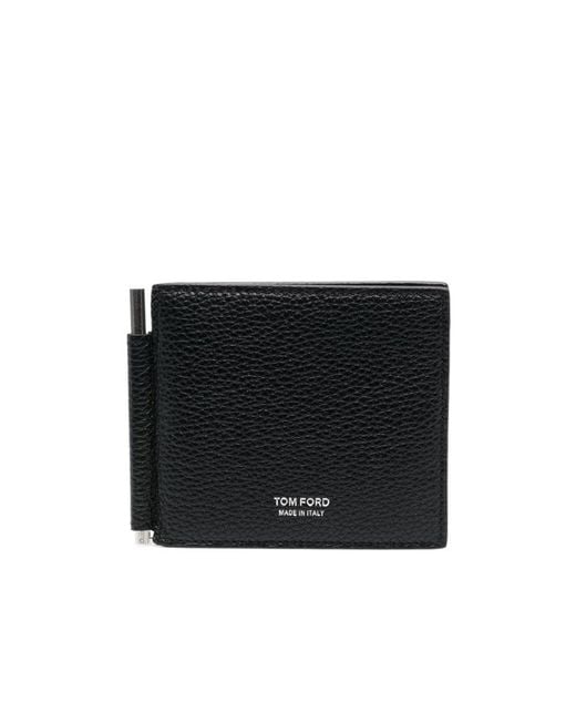 Tom Ford Black Logo Detailed Bi-Fold Wallet for men