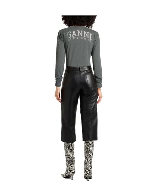 Ganni Gray Simple Long-Sleeved T-Shirt