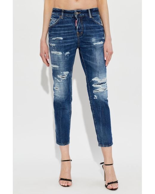 DSquared² Blue Distressed Teddy Jeans