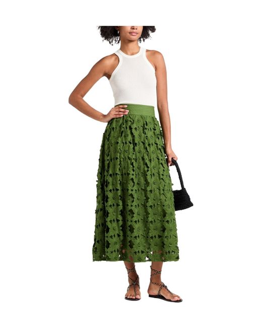 Farm Rio Green Solid-Colored A-Line Skirt
