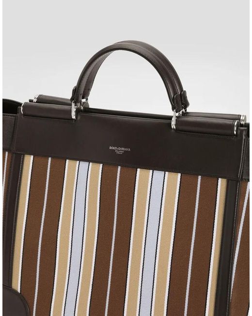Dolce & Gabbana Black Striped Top Handle Tote Bag for men