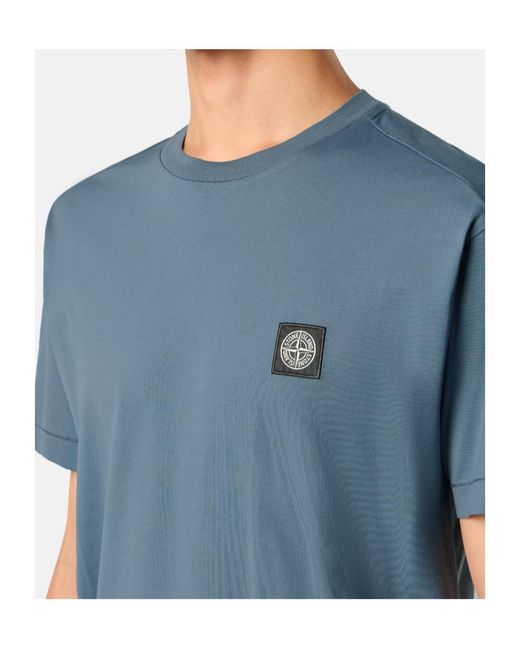 Stone Island Blue Logo-Patch Cotton T-Shirt for men