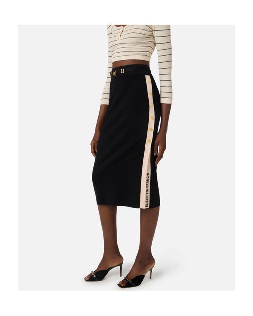 Elisabetta Franchi Blue Belted Knitted Midi Skirt