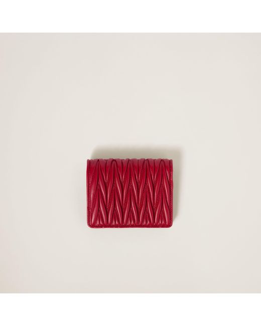 Miu Miu Red Logo-Lettering Matelassé Bi-Fold Wallet