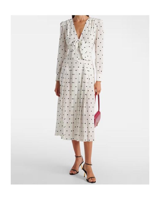 Alessandra Rich White Polka-Dot Silk Midi Dress
