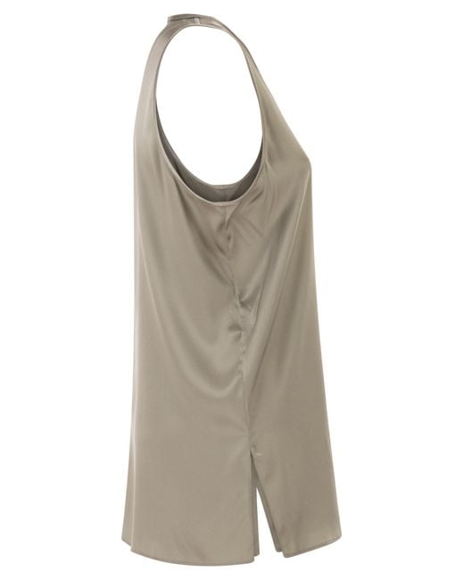 Brunello Cucinelli Gray Side Slit Satin Blouse