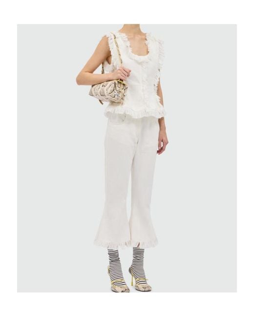 MSGM White Frayed Raw Top