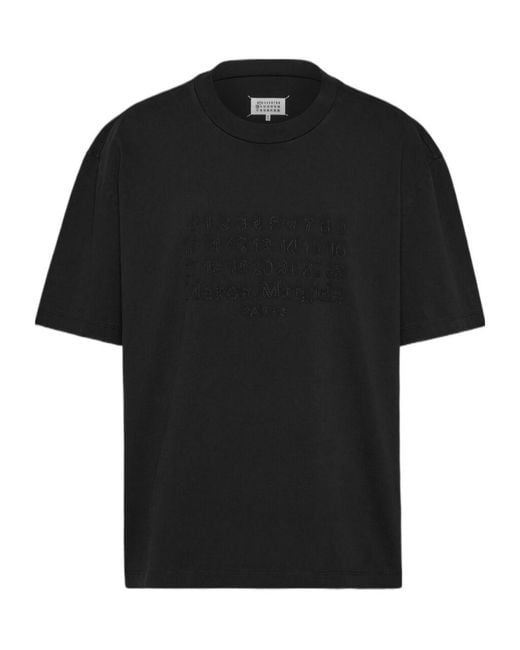 Maison Margiela Black Logo Embroidered Straight Hem T-Shirt for men