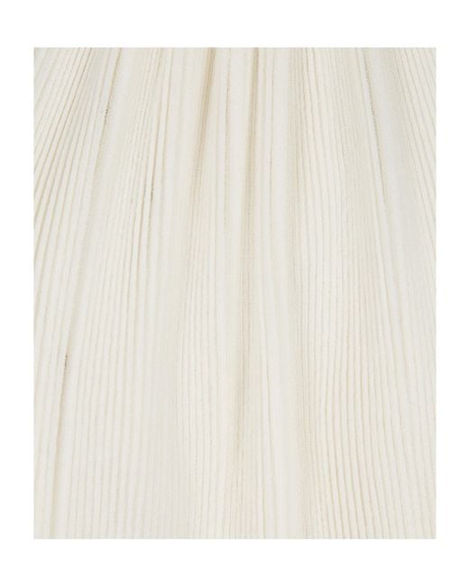 Alberta Ferretti White Long Plissé Knit Dress