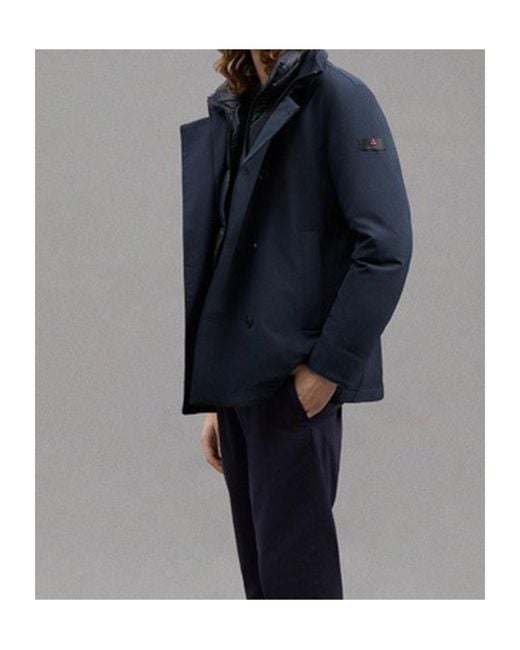 Peuterey Blue Detachable-Bib Double-Breasted Coat for men