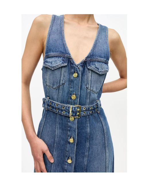 Ganni Blue Light Denim Belt Midi Dress