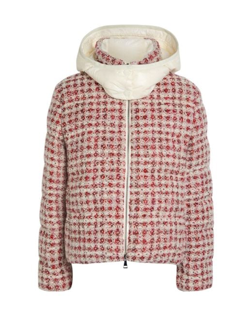 Moncler Red Plaid Padded Metallic-Tweed Jacket