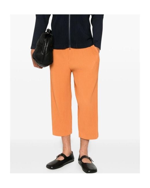 Homme Plissé Issey Miyake Orange Plissé-Effect Cropped Trousers for men