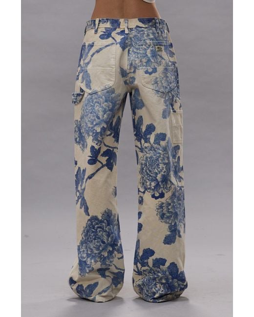 R13 Blue Belt-Loop Floral-Print Jeans