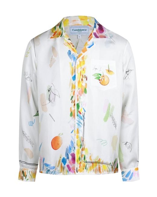 Casablanca Blue Watercolourprint Campcollar Longsleeve Shirt for men