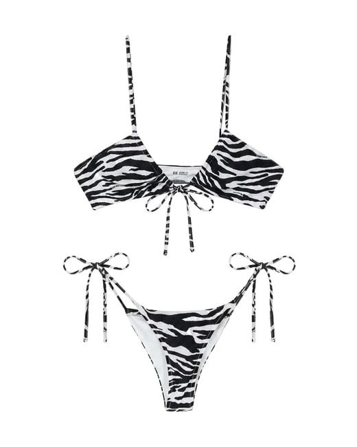 The Attico Black The Zebra Printed V-Neck Bikini Set
