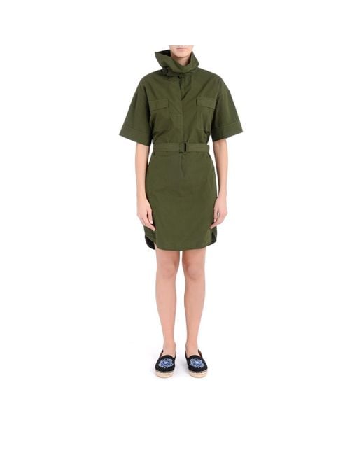 KENZO Green High-Neck Belted Dress