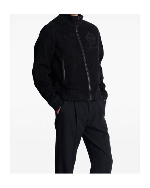 Balmain Black Suede College Emblem Jacket for men