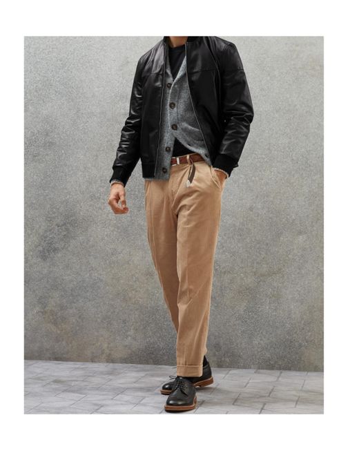 Brunello Cucinelli Black Leather Bomber Jacket for men