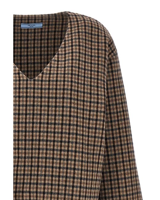 Prada Brown Checked V-Neck Top