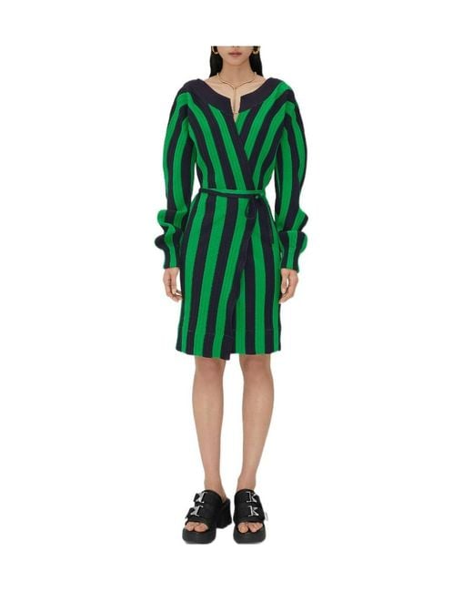 Bottega Veneta Green Striped Mini Dress