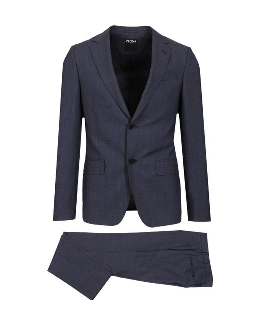 Zegna Blue Long-Sleeved Jacket With Belt Loops And Pants With Suit for men