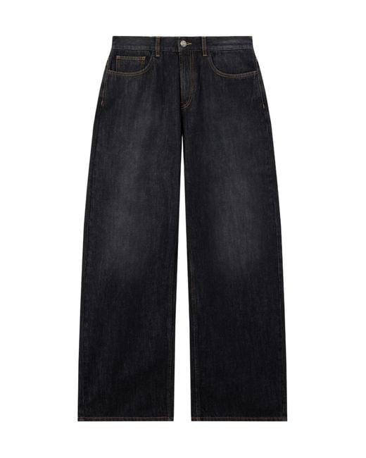 Palm Angels Blue Curved Logo Loose Jeans for men