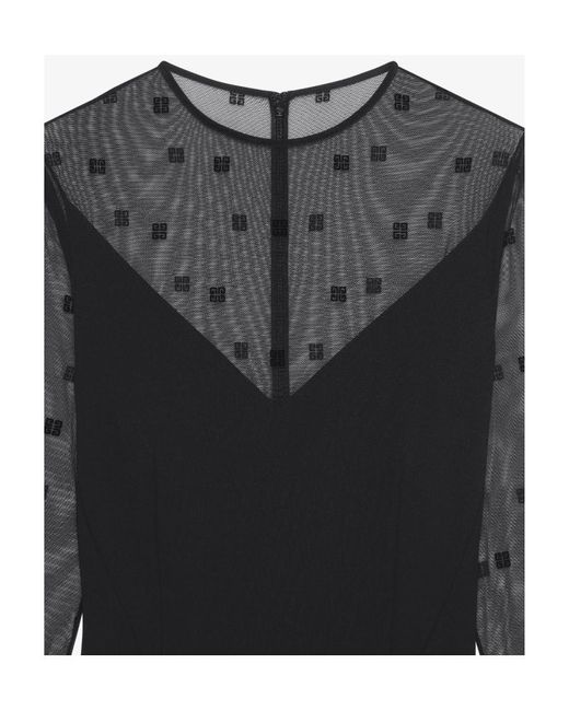 Givenchy Black V-Neck Sheer Monogrammed Midi Dress