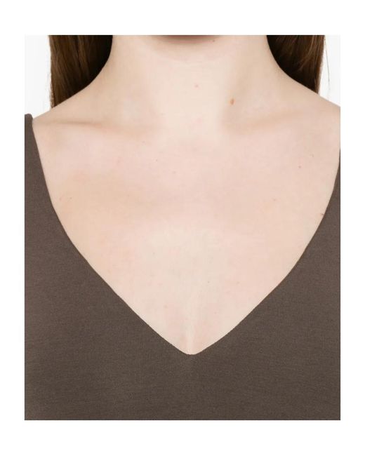 Brunello Cucinelli Brown V-Neck Strap Top