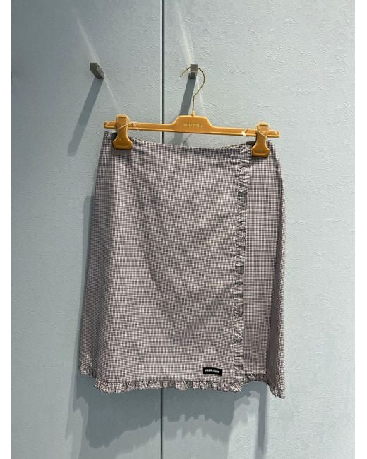 Miu Miu Gray Ruched Check Skirt
