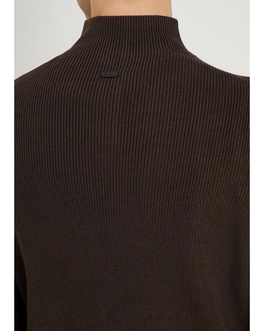 Tod's Brown Ribbed Half-Zip Silk And Cotton-Blend Jumper for men
