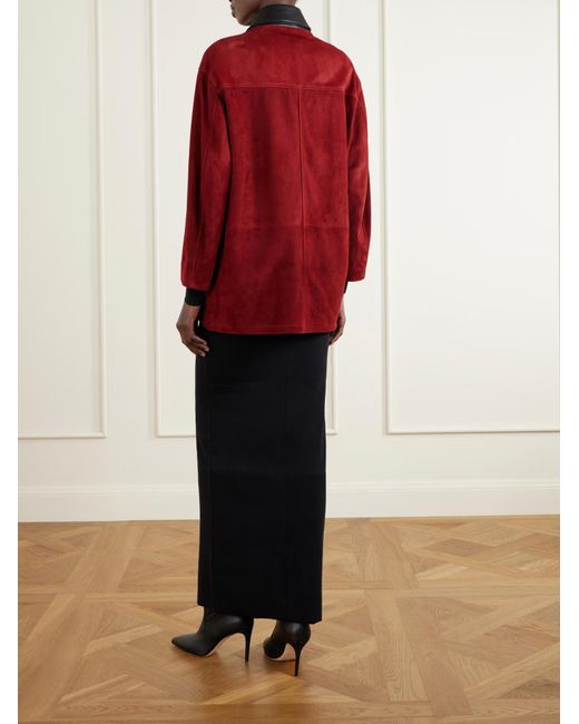 Nour Hammour Red Barn Leather-Trimmed Suede Jacket