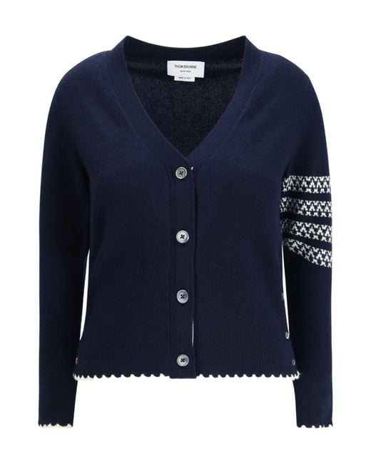 Thom Browne Blue V-Neck Buttoned Cardigan