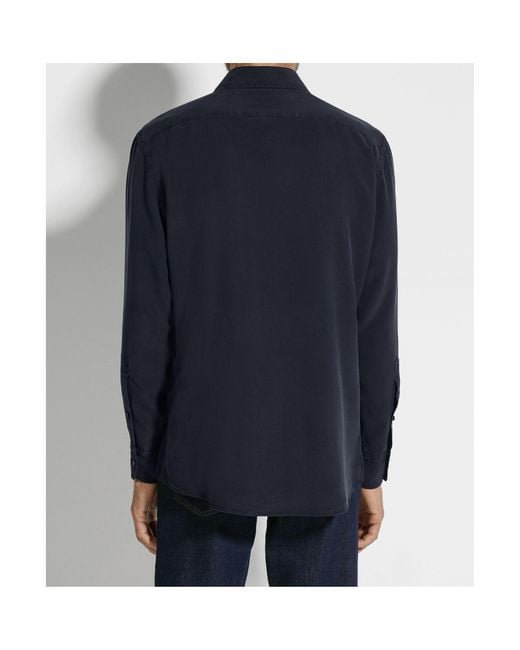 Zegna Blue Buttoned Long-Sleeved Shirt for men