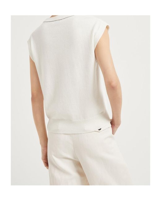 Brunello Cucinelli White Monili-Detail Vest