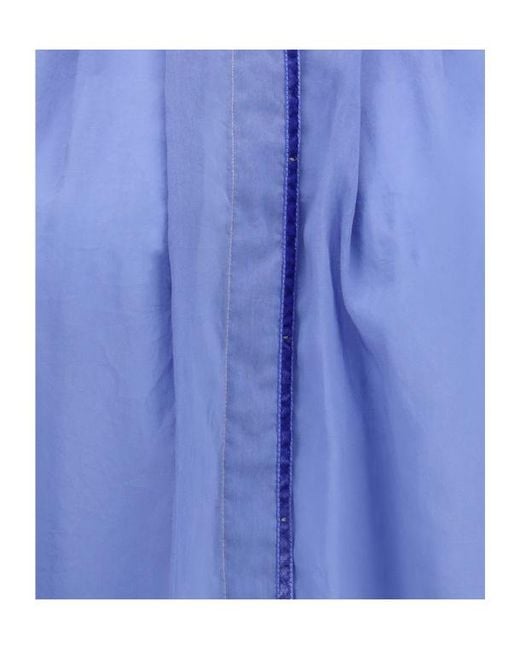 Forte_forte Blue Pleated High Neck Top